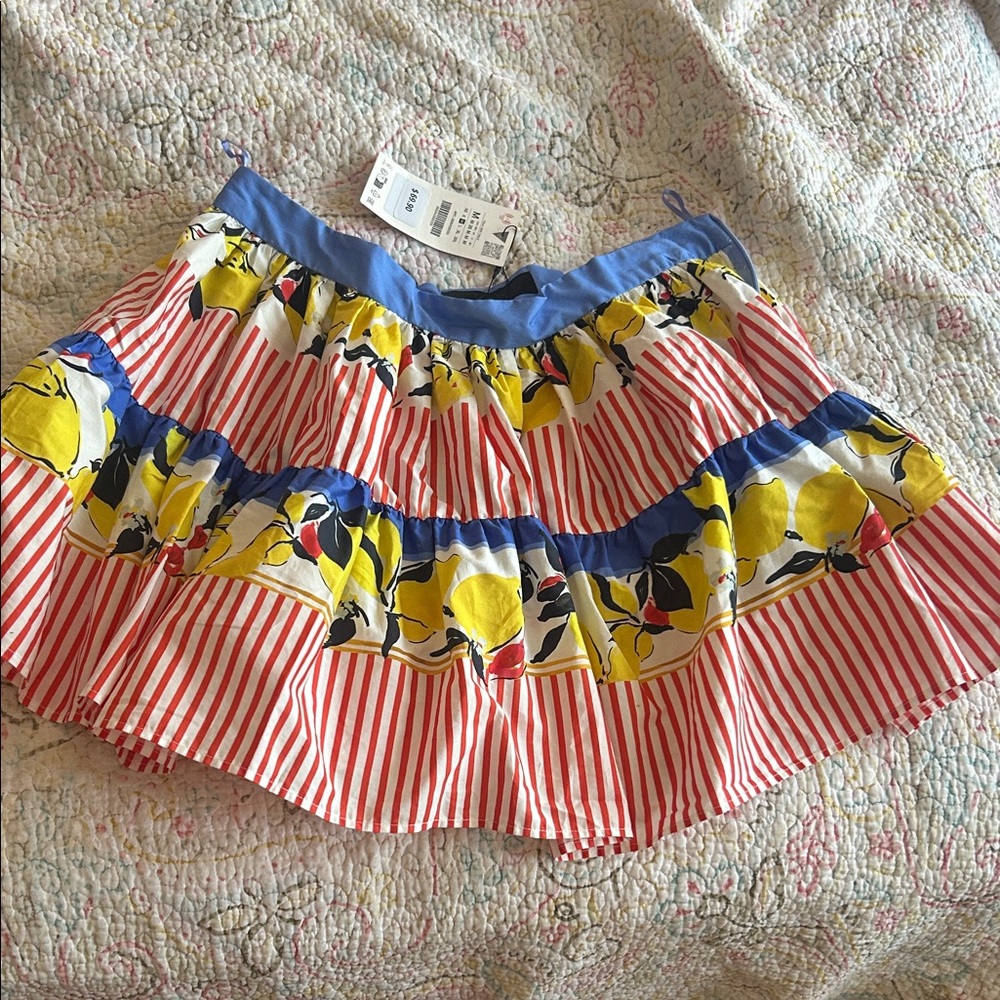 Zara Striped Ruffle Mini Skirt with Lemon Print - Red, Yellow & Blue